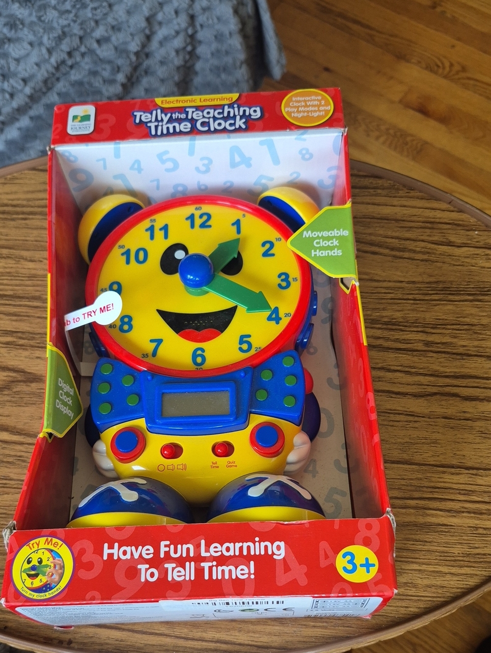 New In Box Telly the Teaching Time Clock - Yellow and Blue Kids Learning Toy 3+.